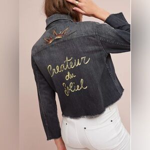 Mother cropped Frayed creator of Sun denim Jacket indie edgy hippy boho chic  M